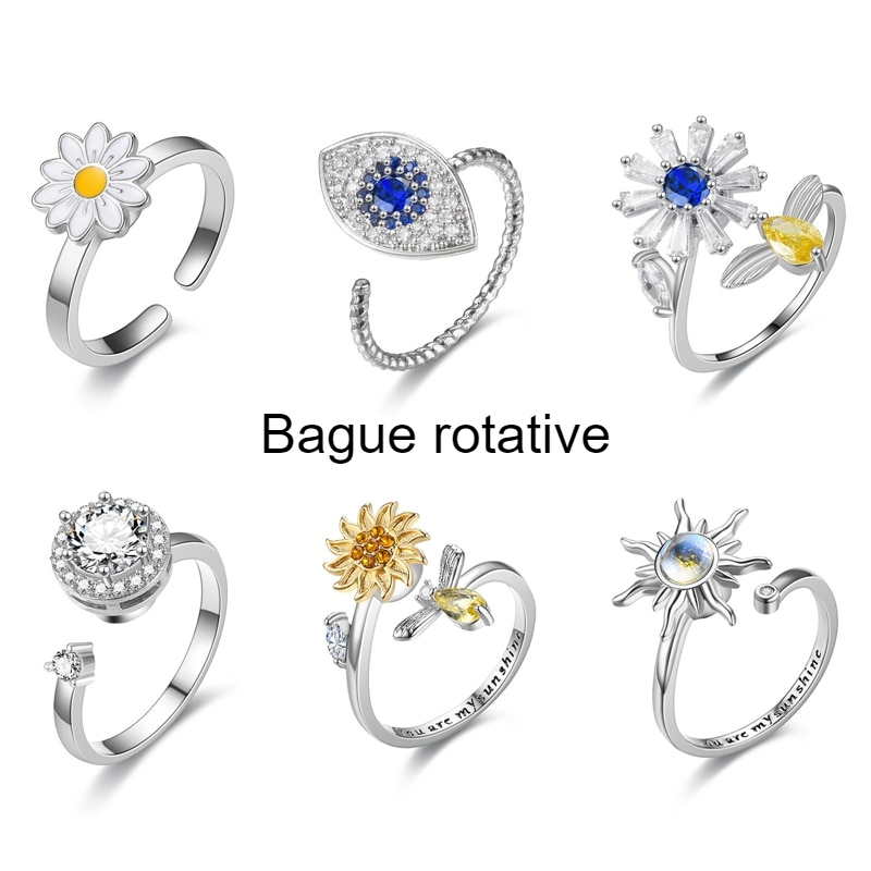 Bague Rotative Anti-stress Femme Homme – Bijou Sensoriel Réglable En Cuivre Avec Zircon, Cadeau élégant Pour Amoureux